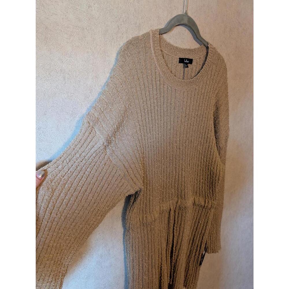 LULUS brown slugged cotton long sleeve mini dress nwt sz L - Picture 4 of 7